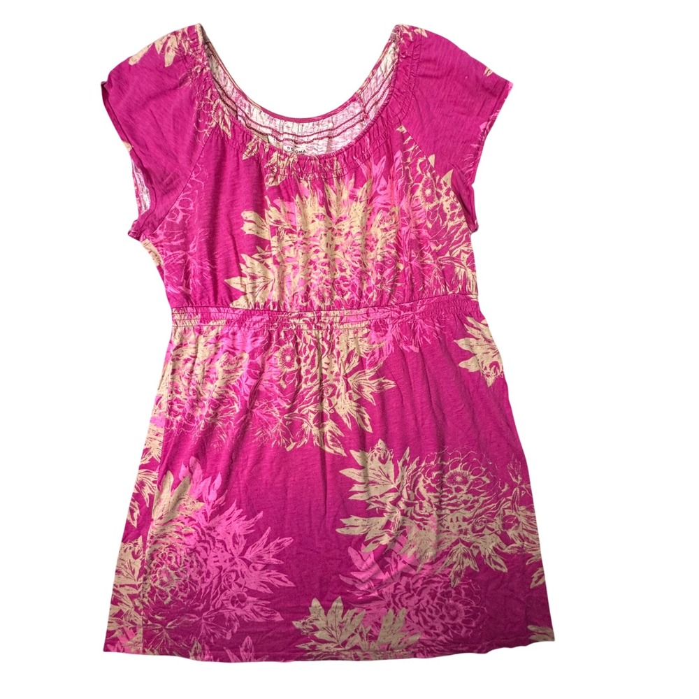 Sonoma Life + Style Floral Empire Waist Knit Dress Pink Tan XL Boho Casual